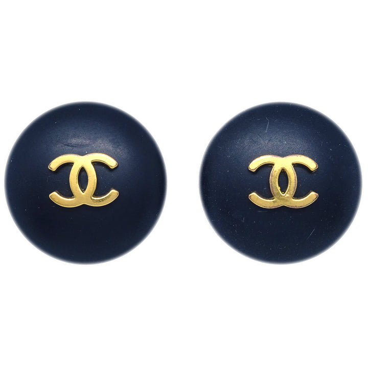 Top Quality Chanel 1995 Gold & Black 'CC' Button Earrings