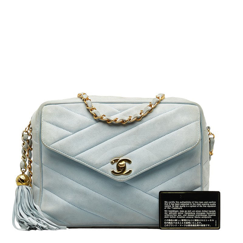 Top Quality Chanel Bias Stick Coco Ball Chain Shoulder Bag Blue G Suede  CHANEL