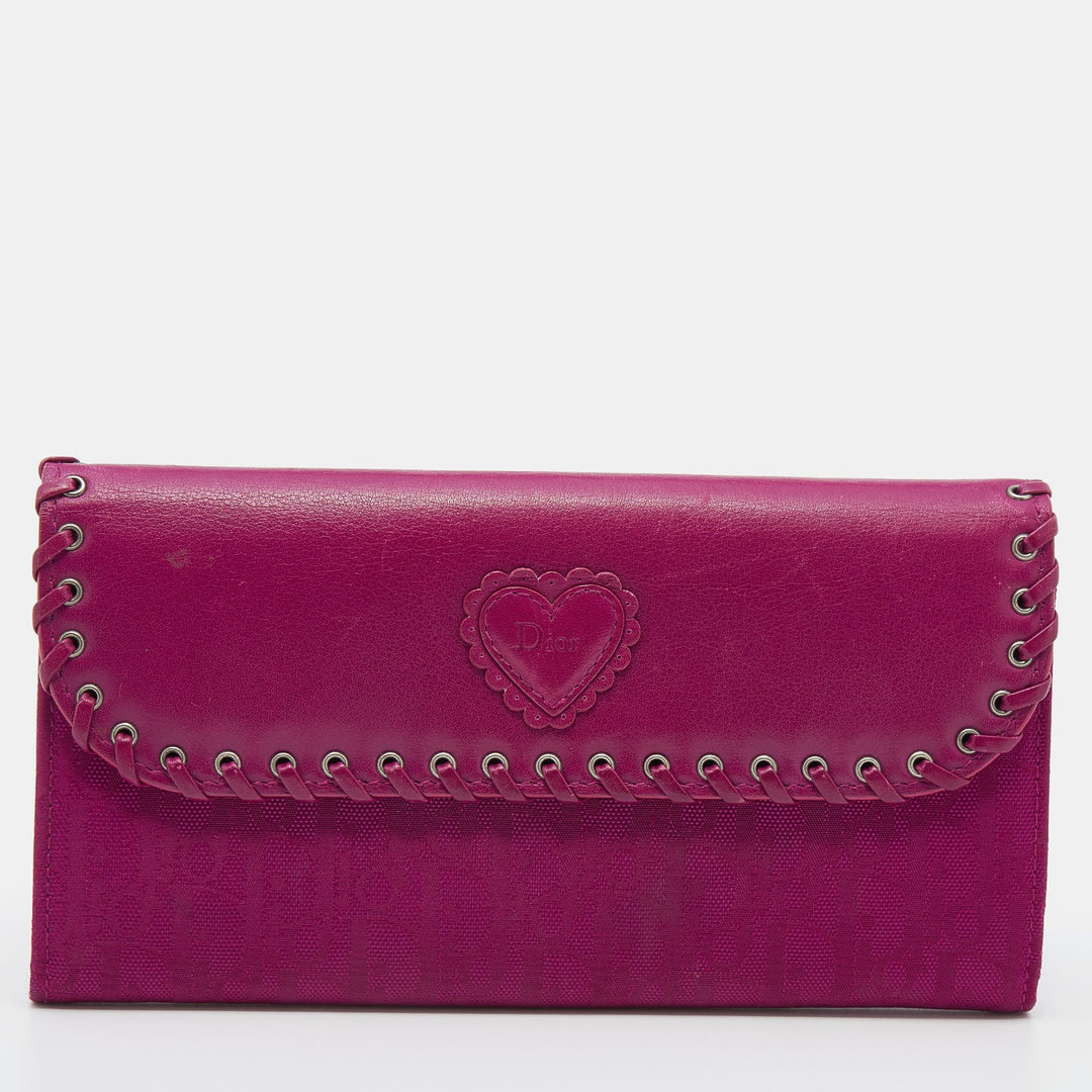 Top quality Dior Pink Oblique Canvas and Leather Trim Flap Continental Wallet