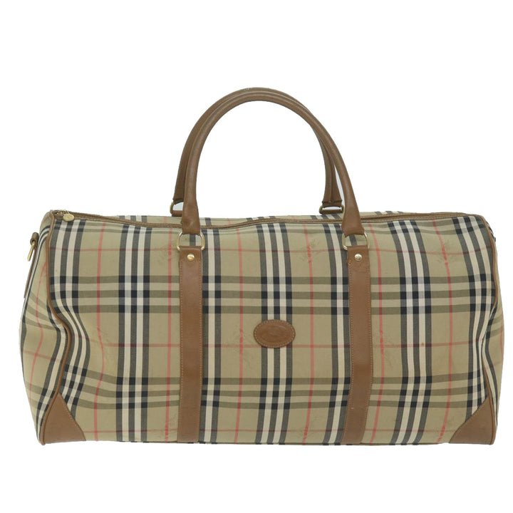 BURBERRYSs Nova Check Boston Bag Nylon Canvas Beige Auth 62118