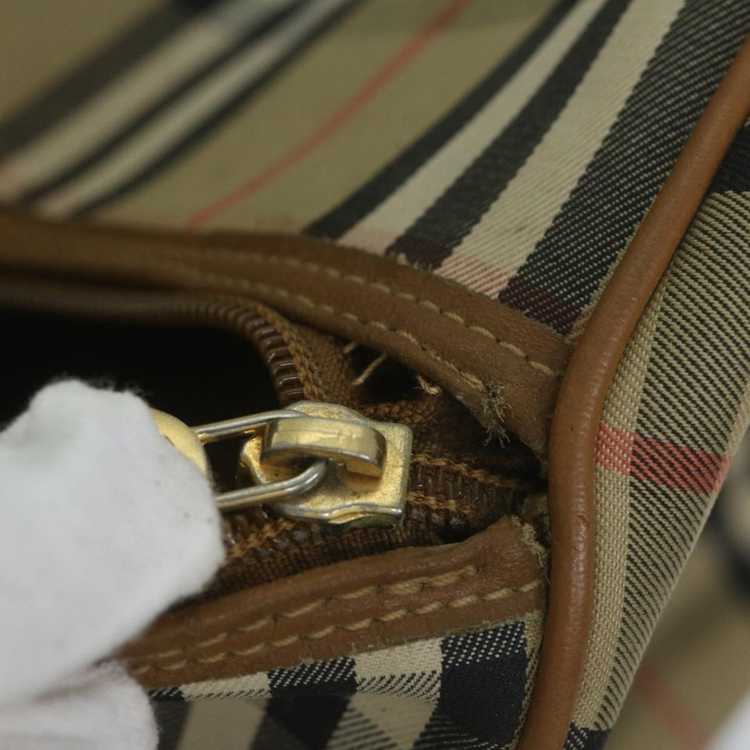 BURBERRYSs Nova Check Boston Bag Nylon Canvas Beige Auth 62118
