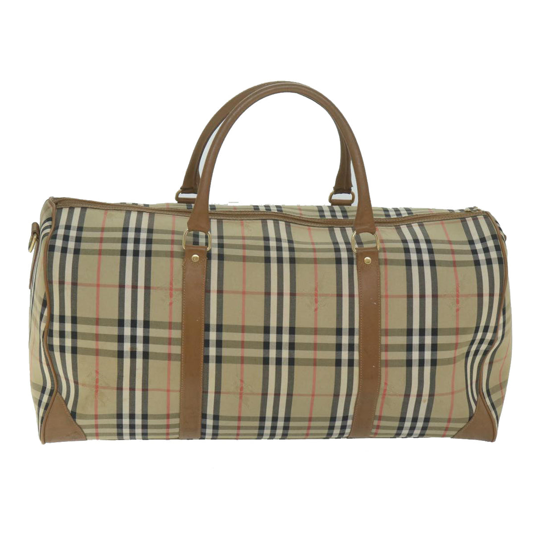 BURBERRYSs Nova Check Boston Bag Nylon Canvas Beige Auth 62118