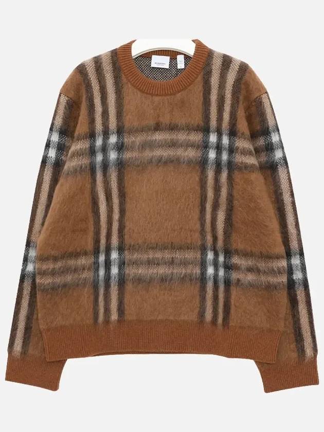 Burberry Denver Check Mohair Wool Blend Knit Top Dark Birch Brown