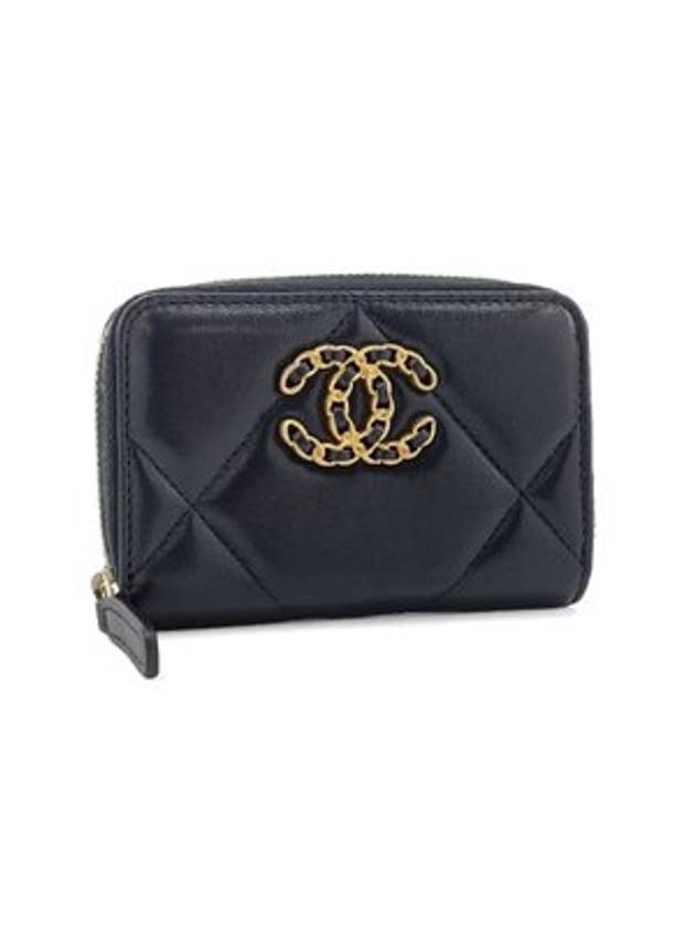 19 Zip Around Lambskin Card Wallet Black Chanel