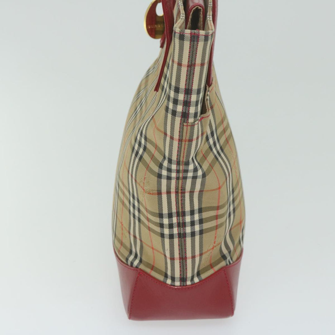 BURBERRY Nova Check Tote Bag Nylon Leather Beige Red Auth 62340