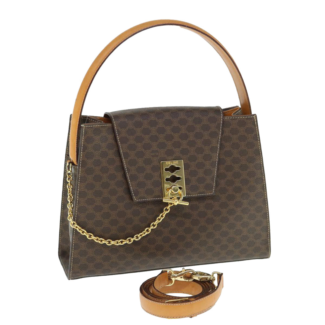 Celine Macadam Canvas Hand Bag PVC Leather 2way Brown  62493