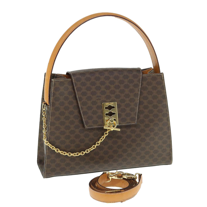 Celine Macadam Canvas Hand Bag PVC Leather 2way Brown  62493