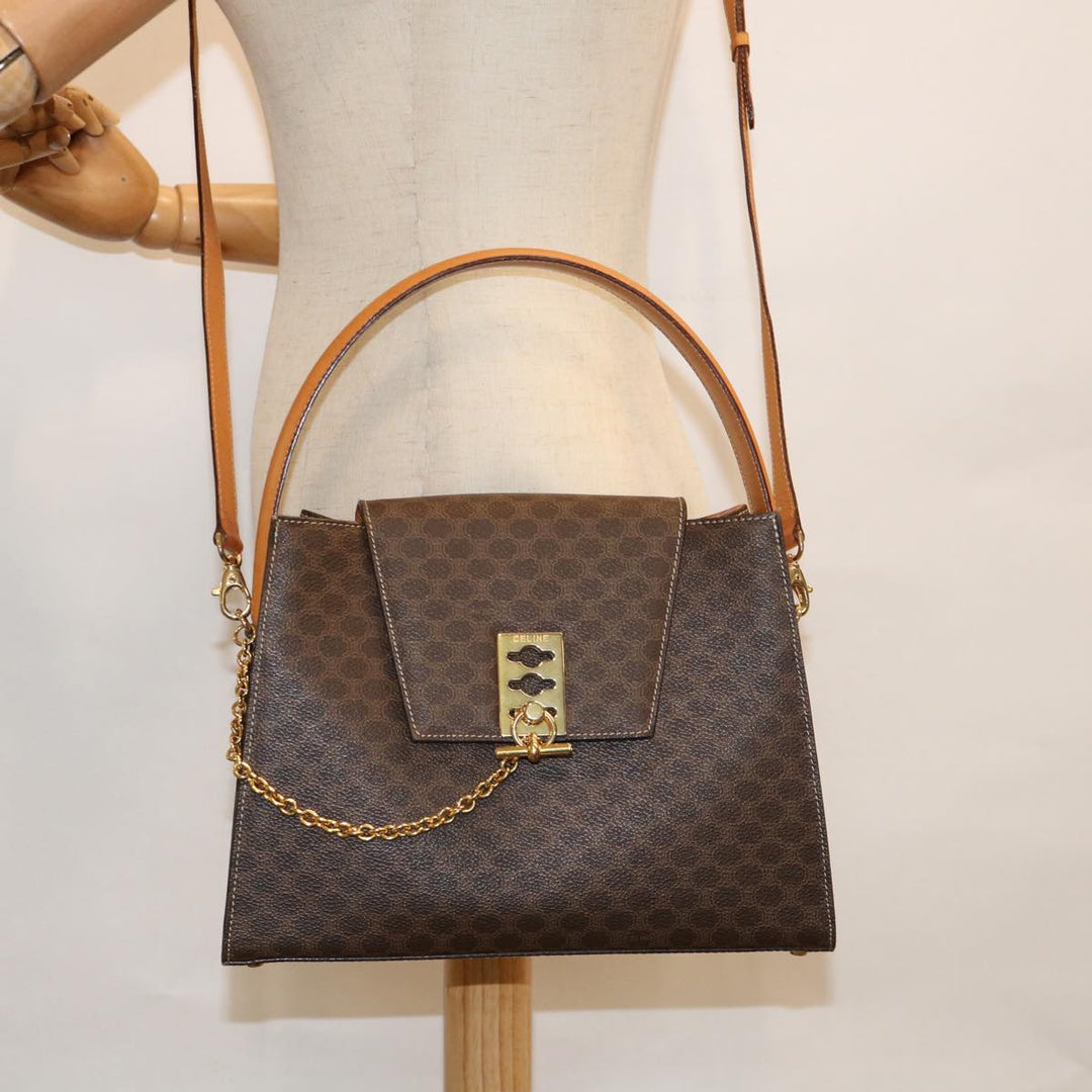 Celine Macadam Canvas Hand Bag PVC Leather 2way Brown  62493