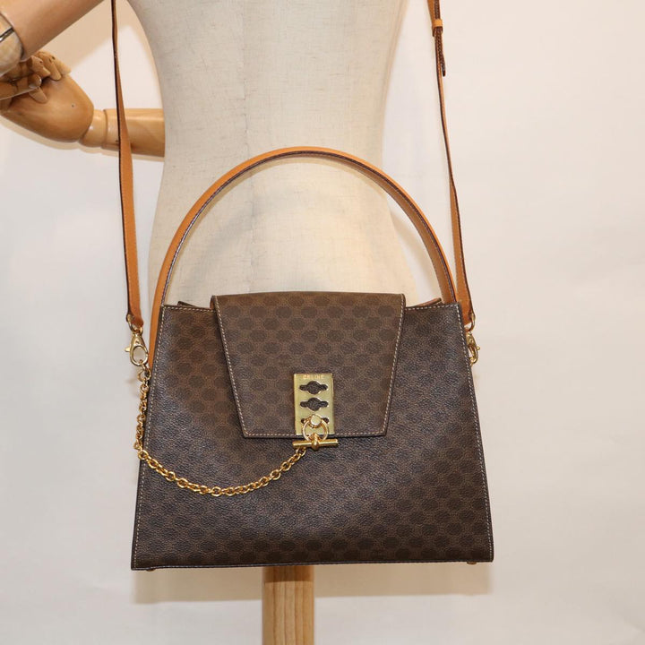 Celine Macadam Canvas Hand Bag PVC Leather 2way Brown  62493
