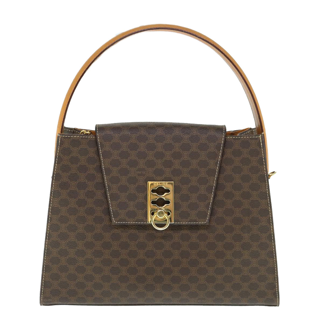 Celine Macadam Canvas Hand Bag PVC Leather 2way Brown  62493