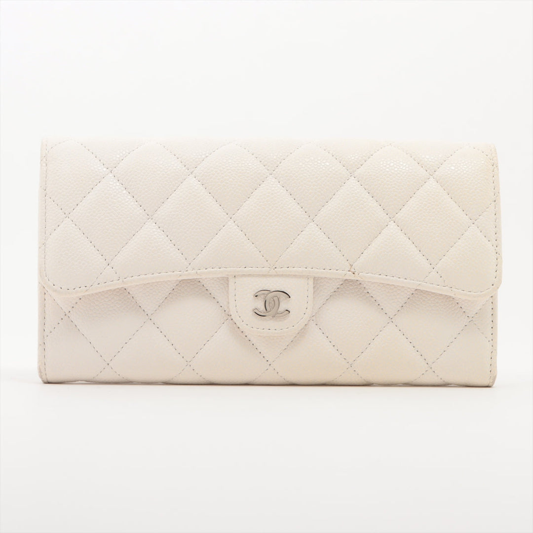 Top Quality Chanel Matrasse Caviar S Wallet White Silver Gold