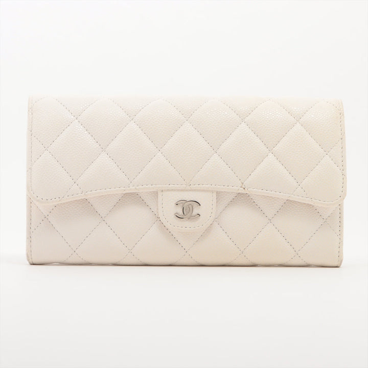 Top Quality Chanel Matrasse Caviar S Wallet White Silver Gold