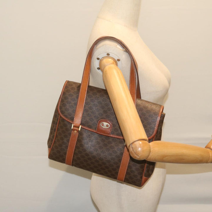 Celine Macadam Canvas Hand Bag PVC Leather Brown  62676