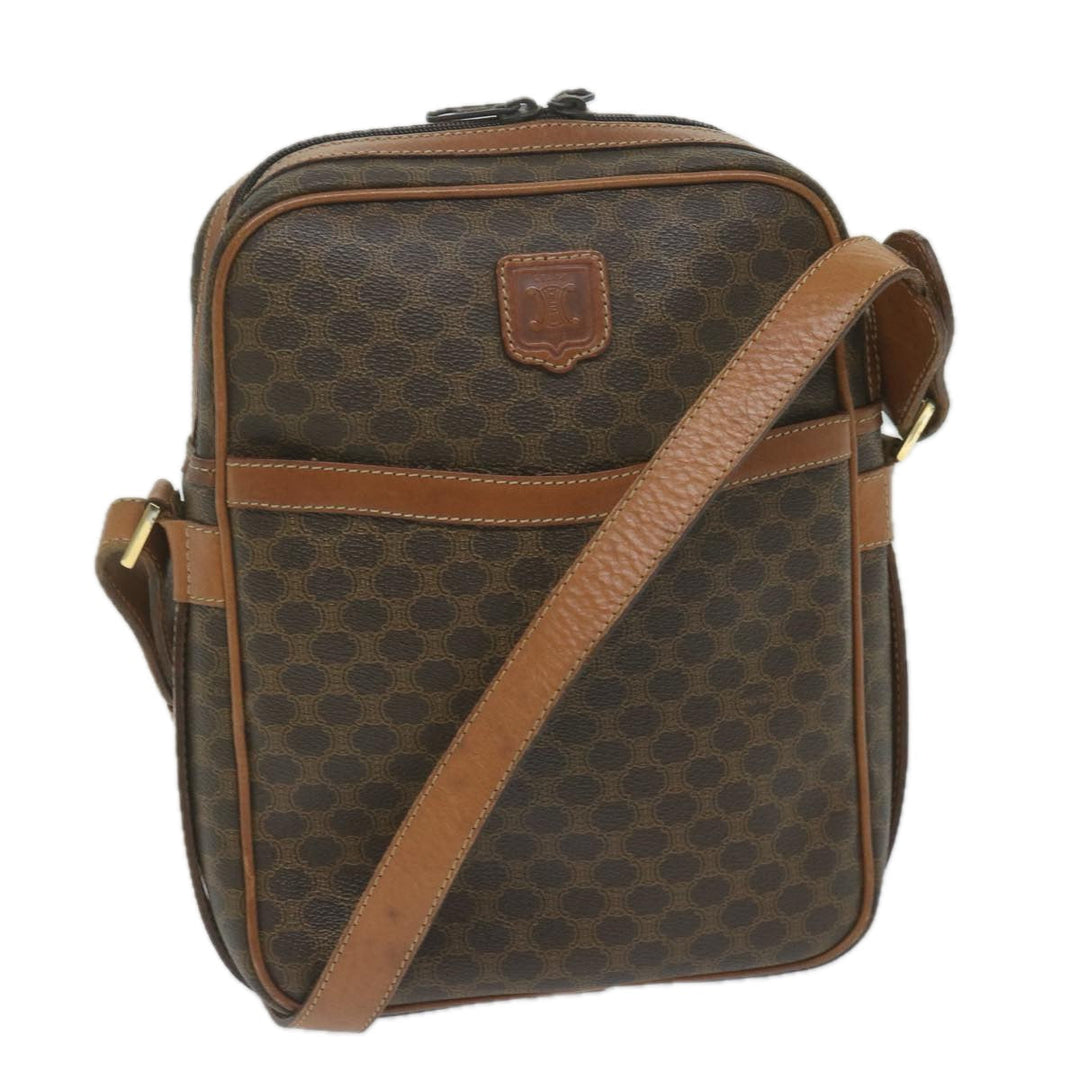 Celine Macadam Canvas Shoulder Bag PVC Leather Brown  62822