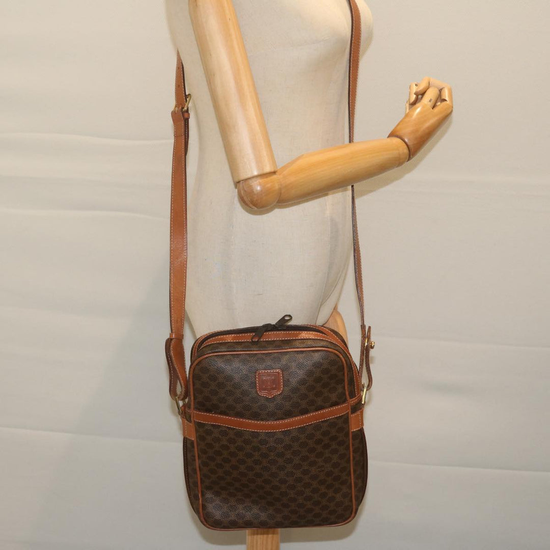 Celine Macadam Canvas Shoulder Bag PVC Leather Brown  62822