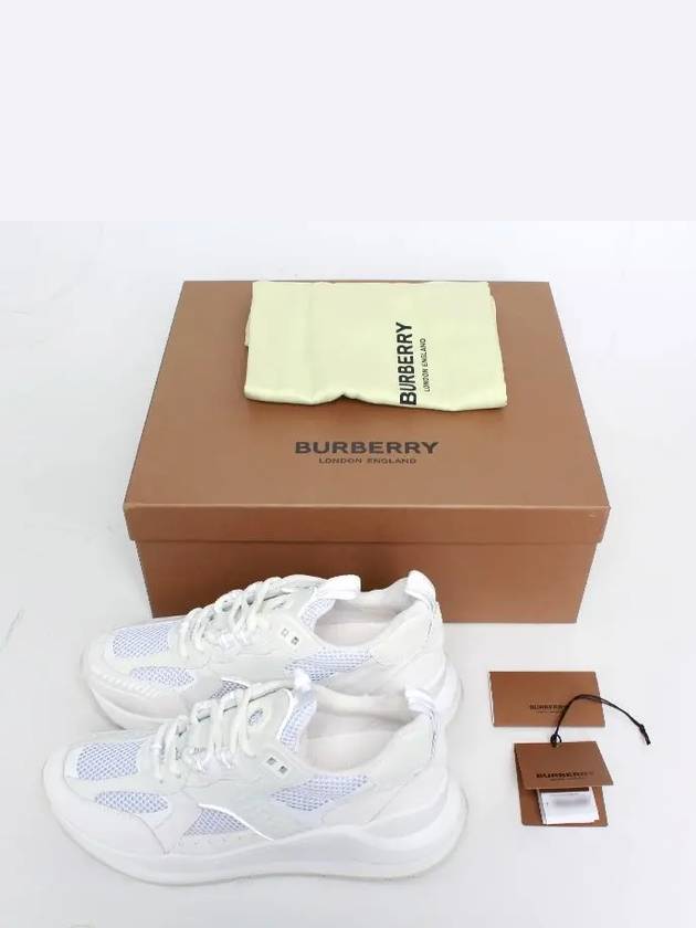 Burberry Logo Print Leather Suede Mesh Low Top Sneakers White