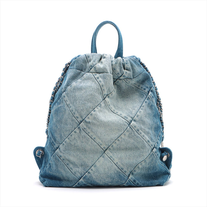 Top Quality Chanel 22 Backpack Denim Chainsaw Blue Silver  AS3859