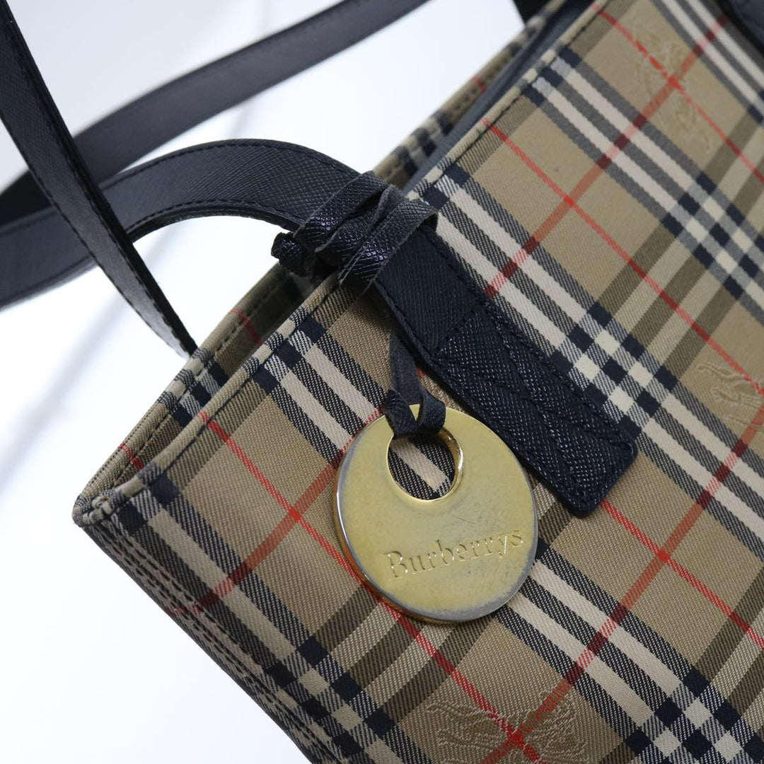 BURBERRYSs Nova Check Tote Bag Nylon Canvas Beige Auth 63114