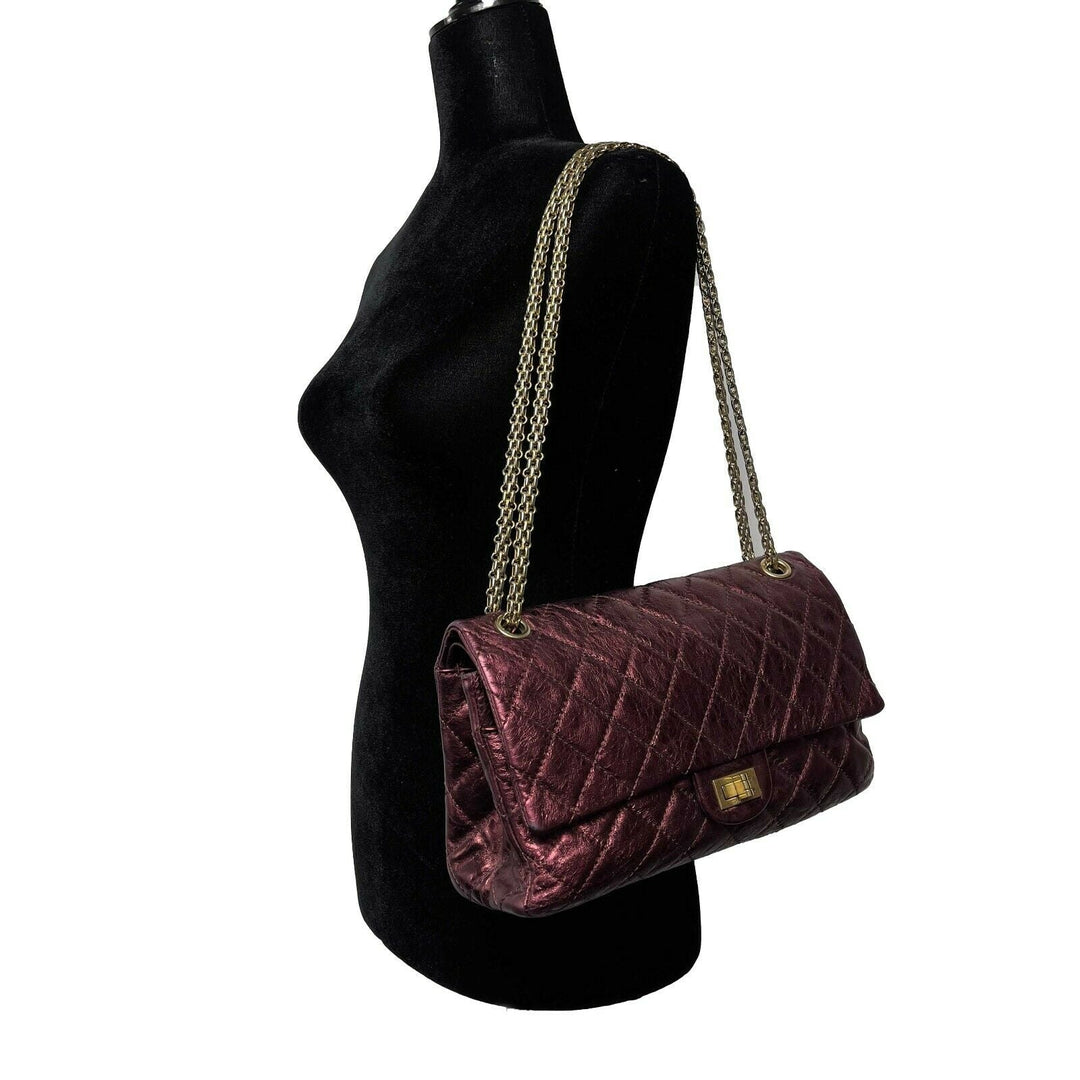 Chanel - Metallic Quilted Calfskin 2.55 Reissue 227 Double New - Maroon