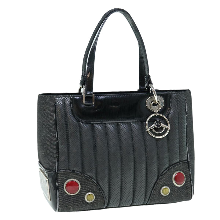 CHRISTIAN Top quality Dior Hand Bag Canvas Enamel Black Auth 63321