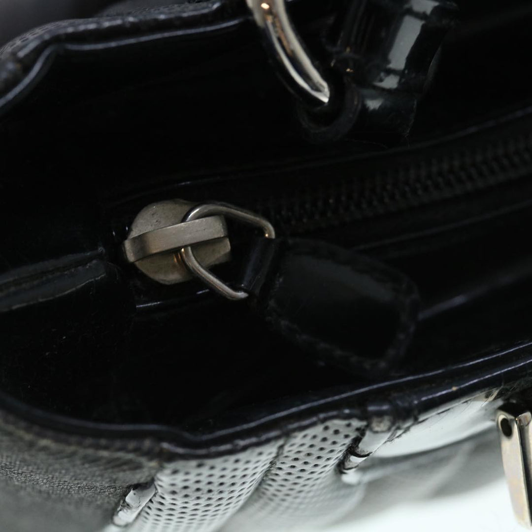CHRISTIAN Top quality Dior Hand Bag Canvas Enamel Black Auth 63321