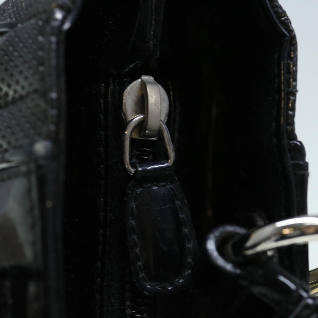 CHRISTIAN Top quality Dior Hand Bag Canvas Enamel Black Auth 63321
