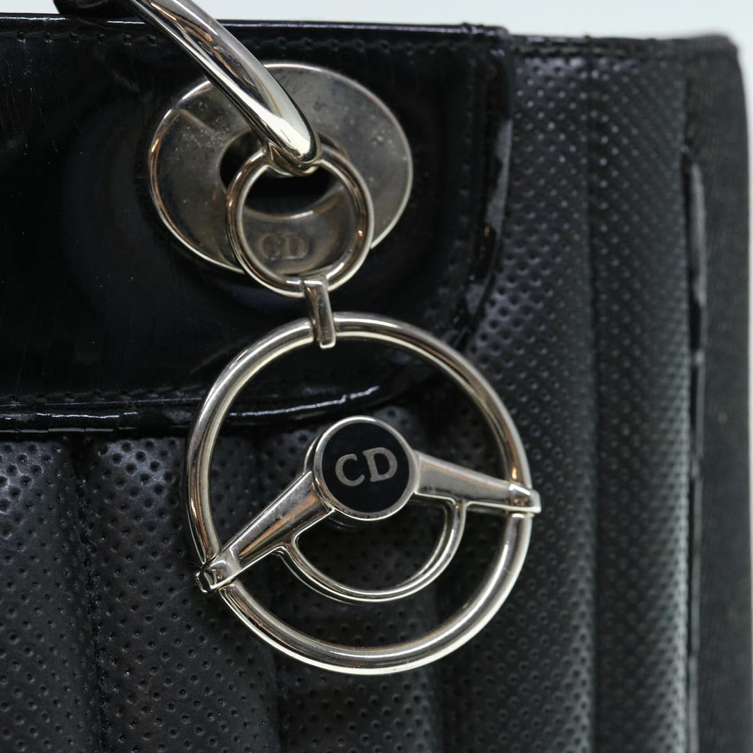 CHRISTIAN Top quality Dior Hand Bag Canvas Enamel Black Auth 63321