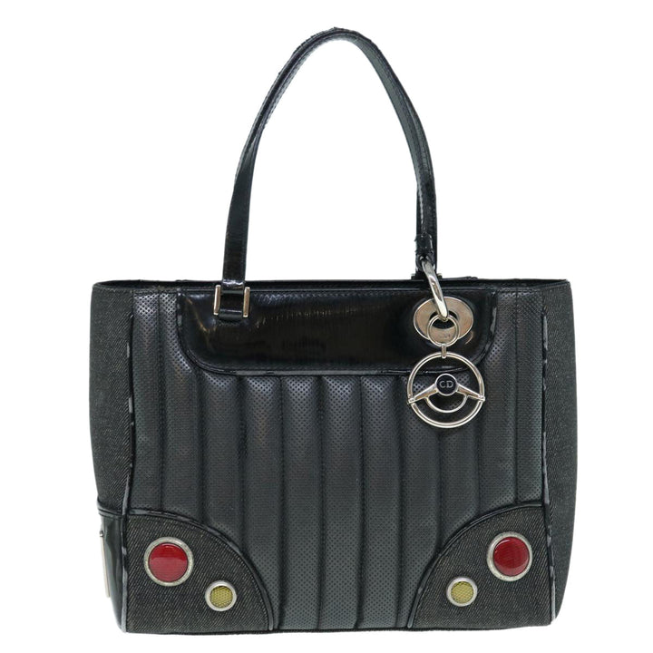 CHRISTIAN Top quality Dior Hand Bag Canvas Enamel Black Auth 63321