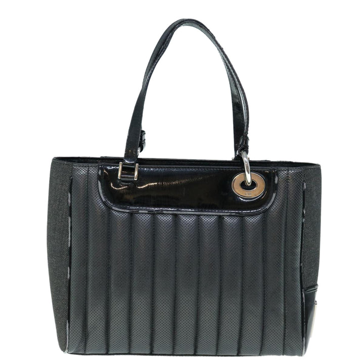 CHRISTIAN Top quality Dior Hand Bag Canvas Enamel Black Auth 63321