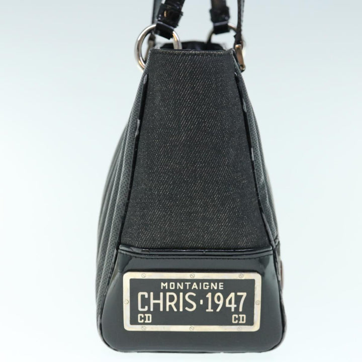 CHRISTIAN Top quality Dior Hand Bag Canvas Enamel Black Auth 63321