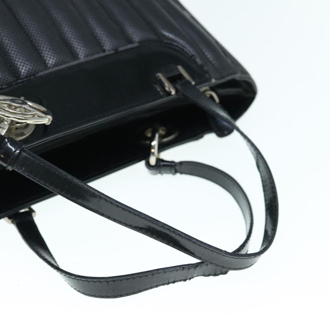 CHRISTIAN Top quality Dior Hand Bag Canvas Enamel Black Auth 63321