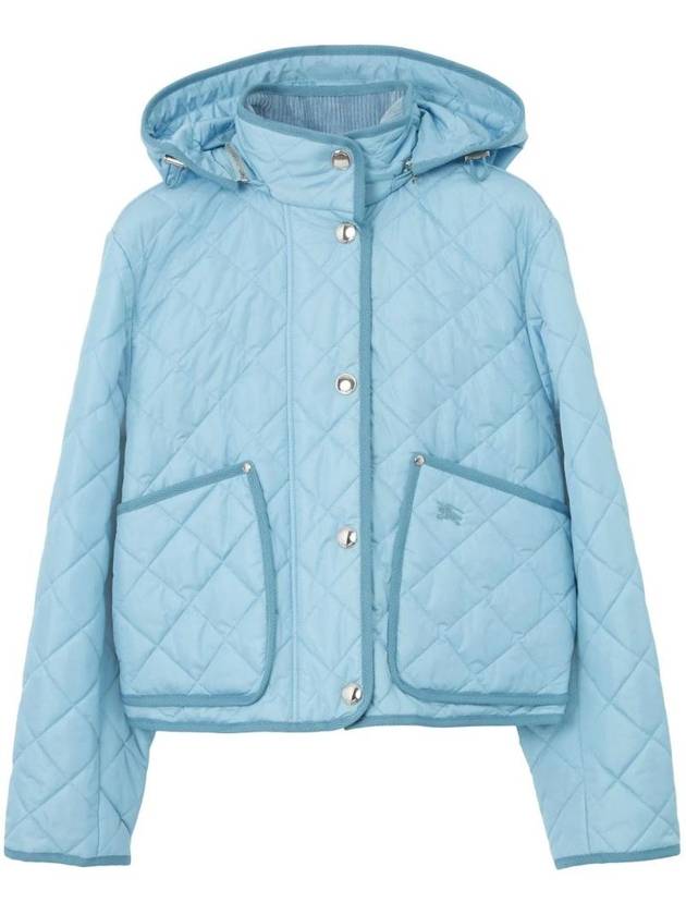Burberry Diamond Recycled Nylon Quilted Hooded Jacket Denim Blue