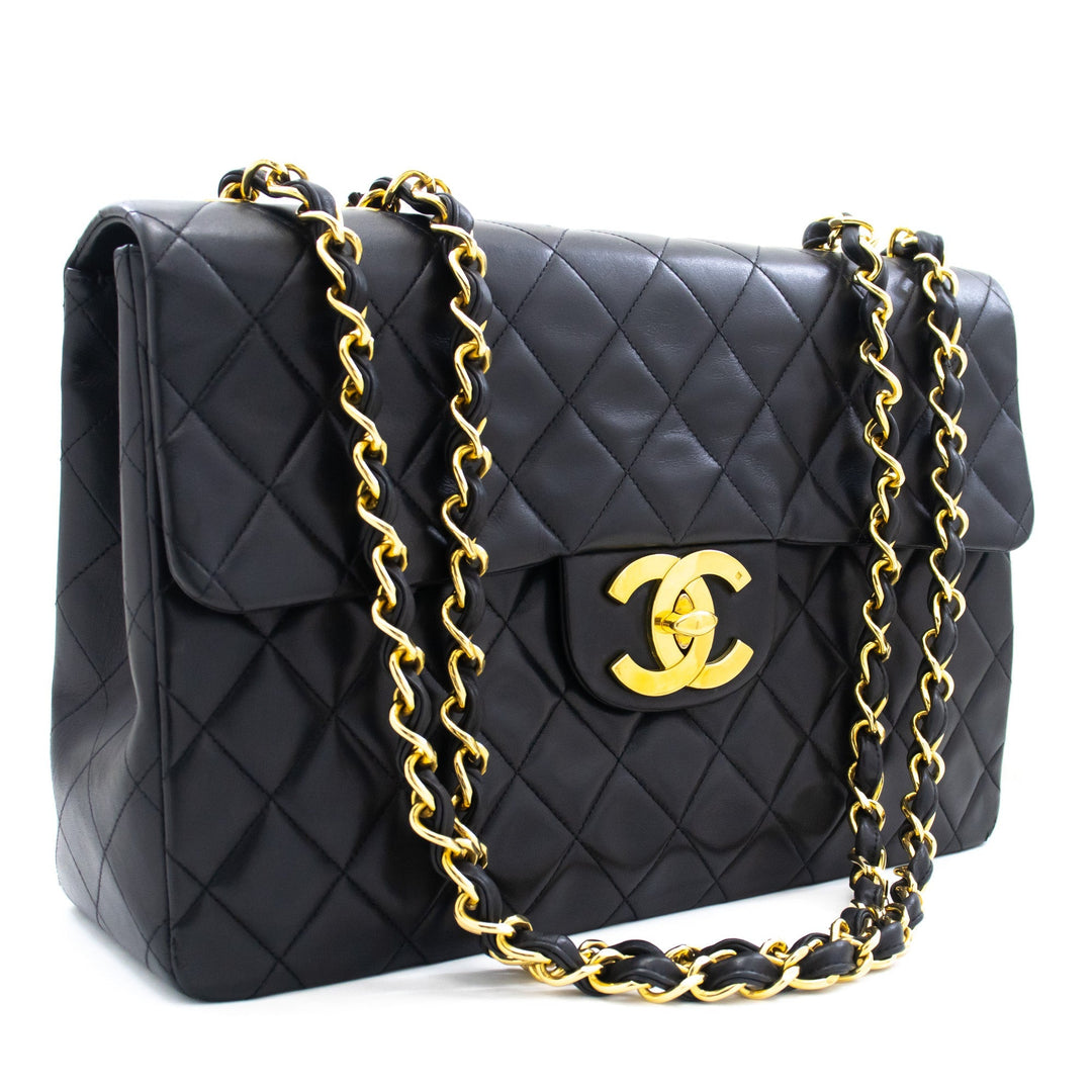 Chanel Classic Large 13" New Chain Shoulder Bag Black Lambskin