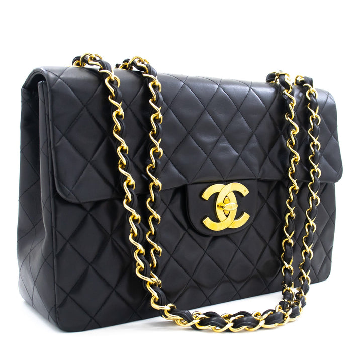 Chanel Classic Large 13" New Chain Shoulder Bag Black Lambskin