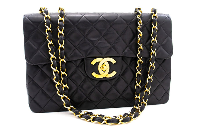 Top Quality Chanel Classic Large 13" New Chain Shoulder Bag Black Lambskin