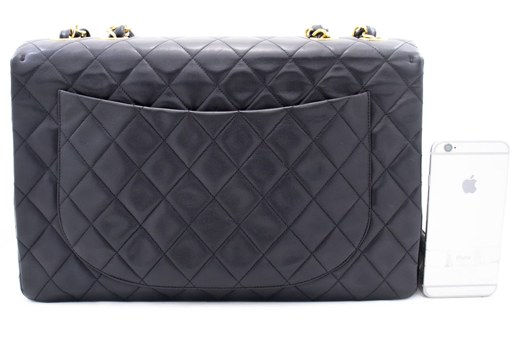 Chanel Classic Large 13" New Chain Shoulder Bag Black Lambskin
