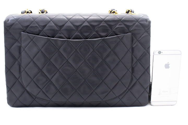 Chanel Classic Large 13" New Chain Shoulder Bag Black Lambskin