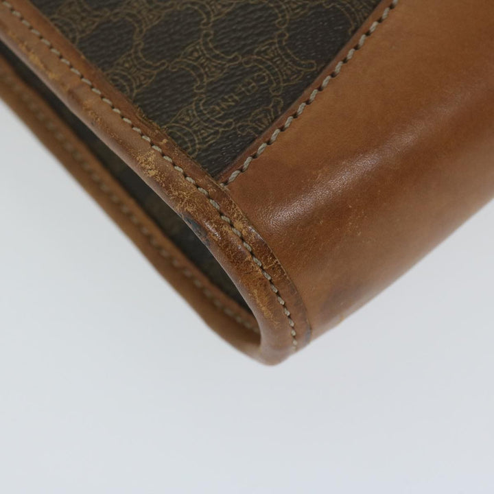 Celine Macadam Canvas Clutch Bag PVC Leather Brown Auth 63592