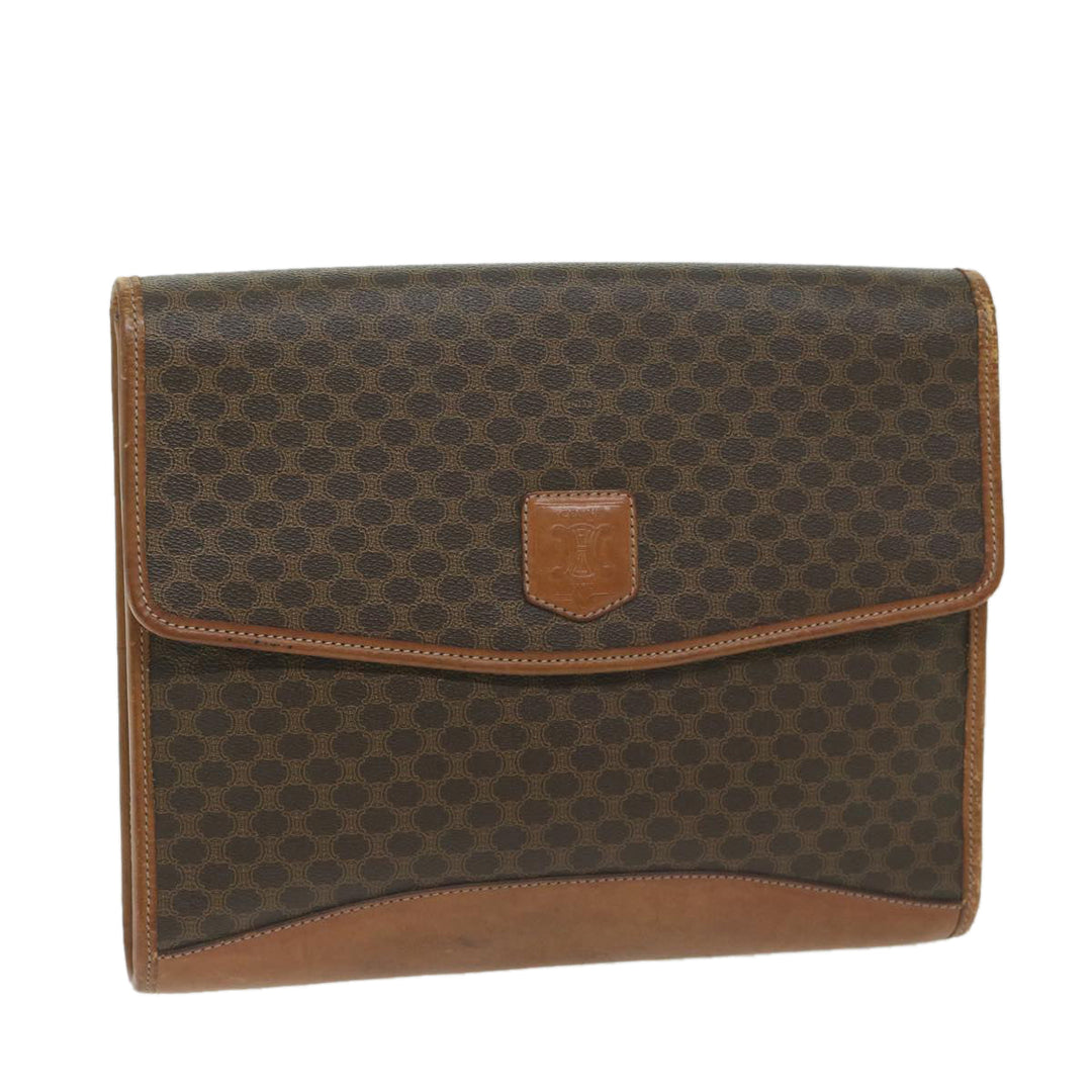 Celine Macadam Canvas Clutch Bag PVC Leather Brown Auth 63592