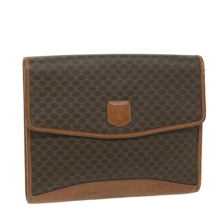 Celine Macadam Canvas Clutch Bag PVC Leather Brown Auth 63592