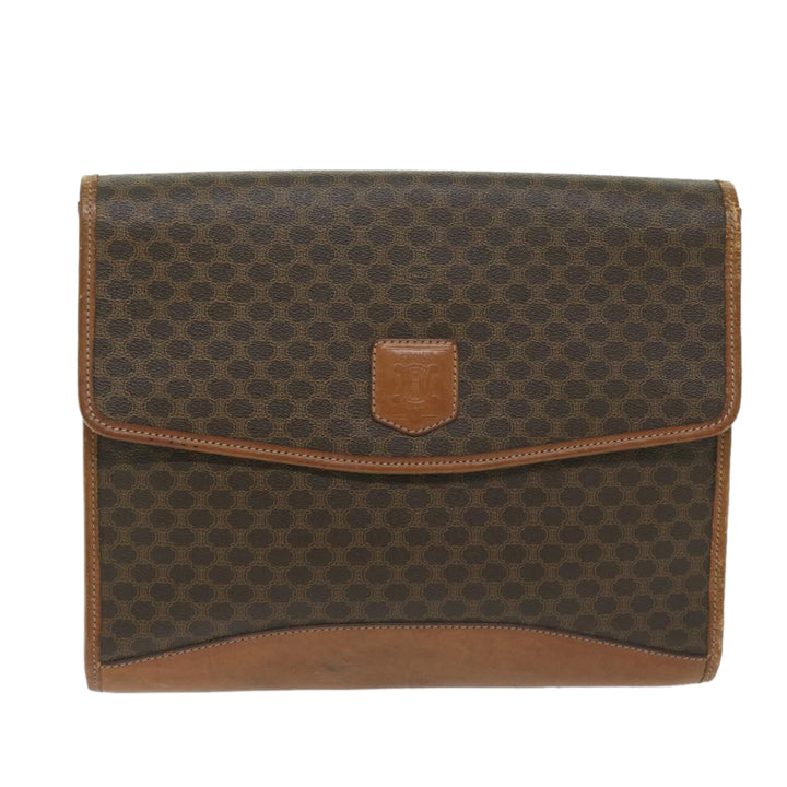 Celine Macadam Canvas Clutch Bag PVC Leather Brown Auth 63592