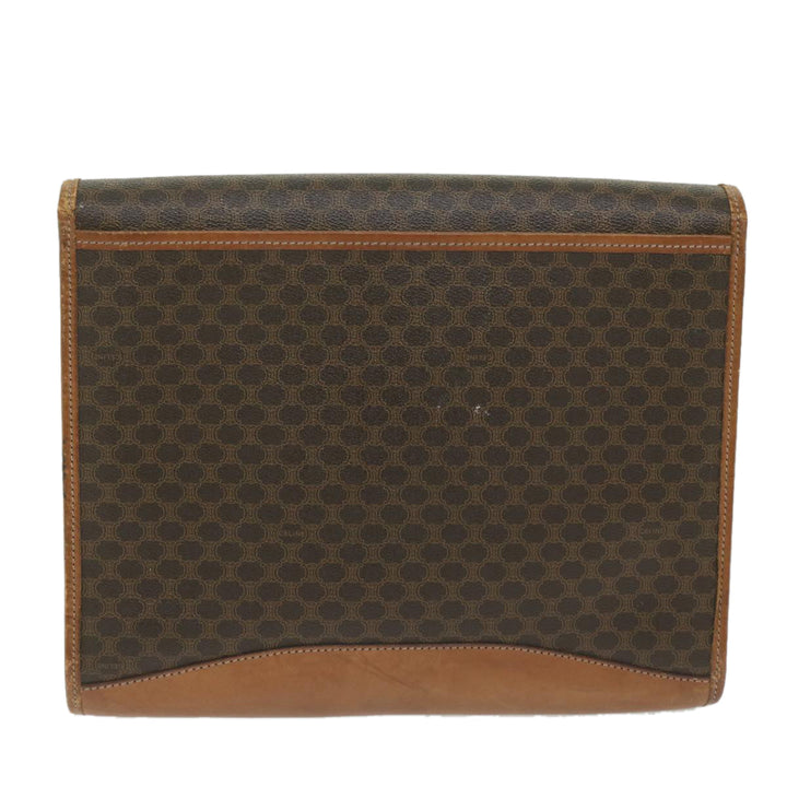 Celine Macadam Canvas Clutch Bag PVC Leather Brown Auth 63592