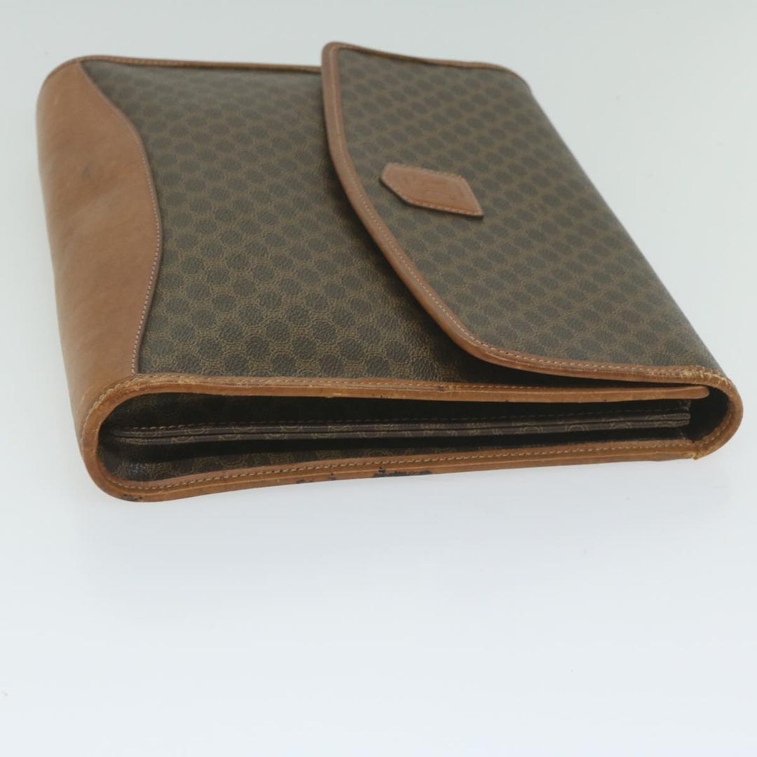 Celine Macadam Canvas Clutch Bag PVC Leather Brown Auth 63592