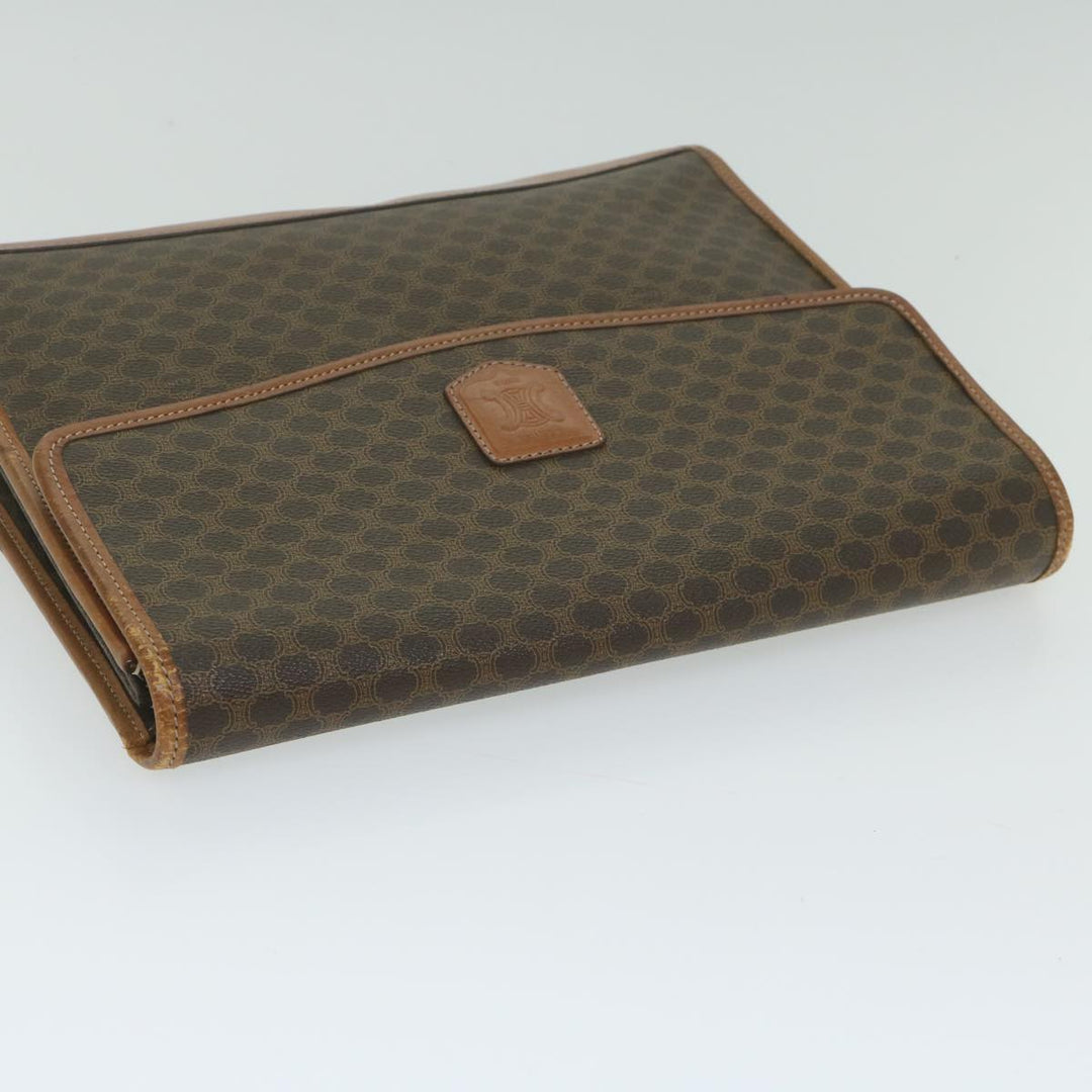Celine Macadam Canvas Clutch Bag PVC Leather Brown Auth 63592
