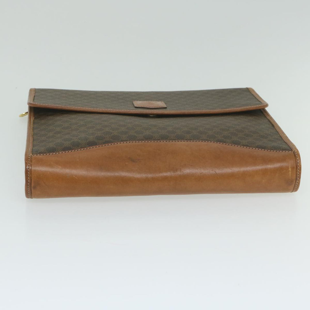 Celine Macadam Canvas Clutch Bag PVC Leather Brown Auth 63592