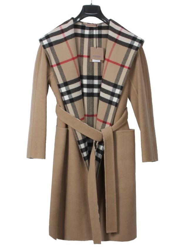 Burberry WoMen's Check Hooded Wool Wrap Single Coat Archives Beige