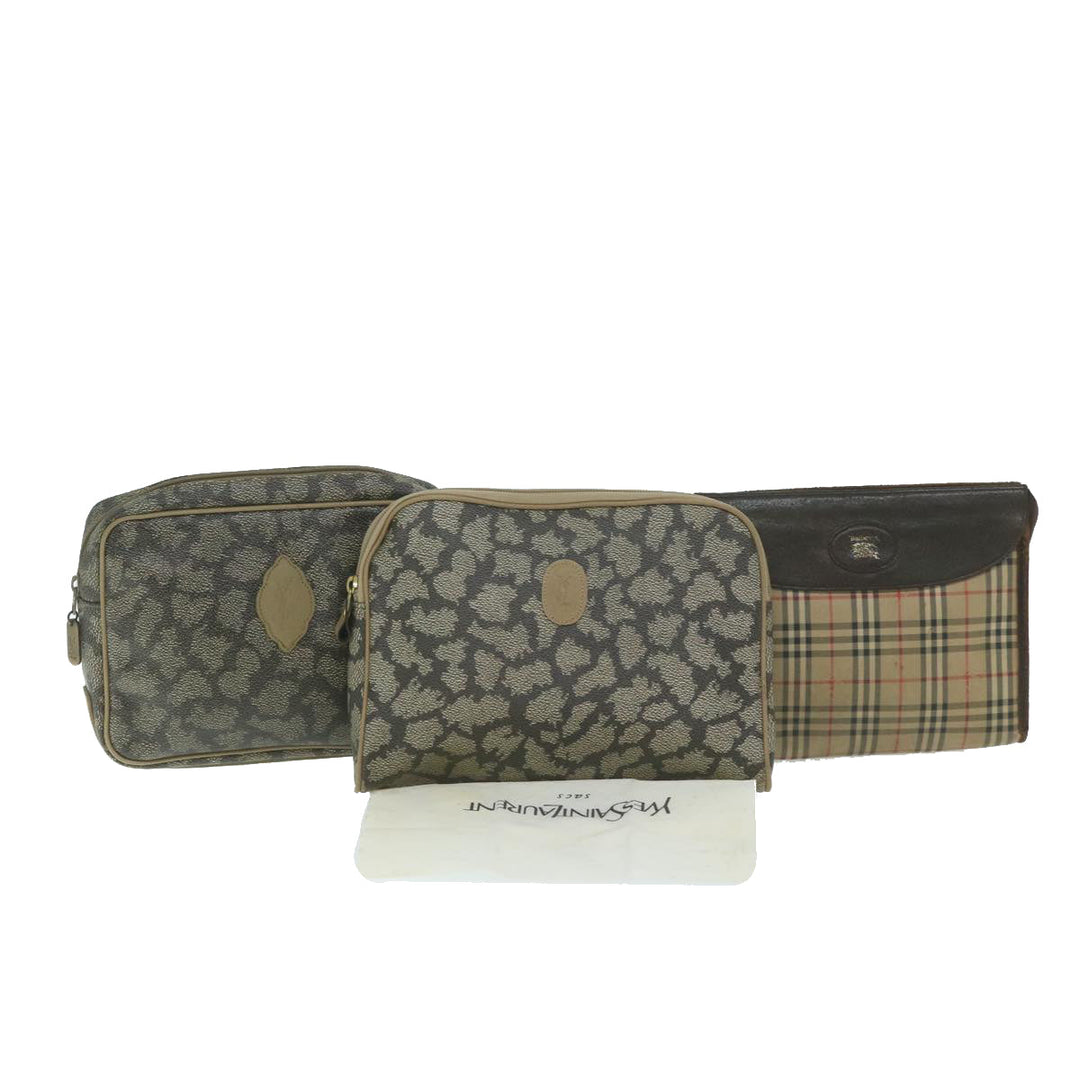 BurberrySs Saint Laurent Clutch Bag PVC Leather 3Set Black Beige Auth 63887