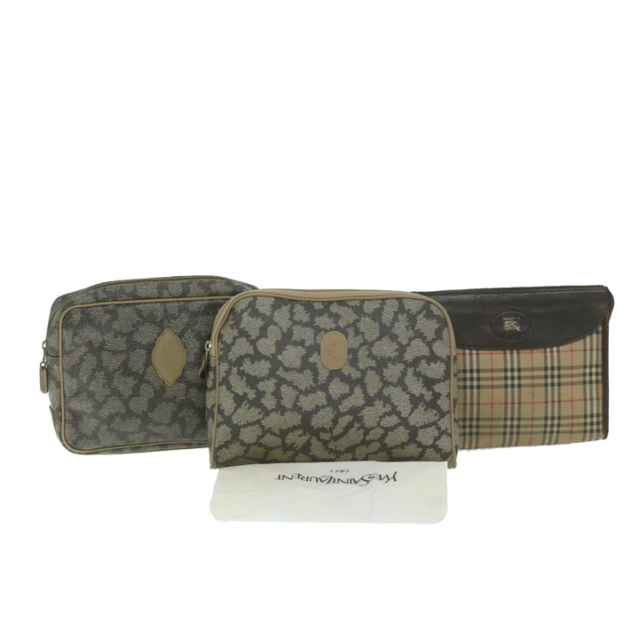 BurberrySs Saint Laurent Clutch Bag PVC Leather 3Set Black Beige Auth 63887