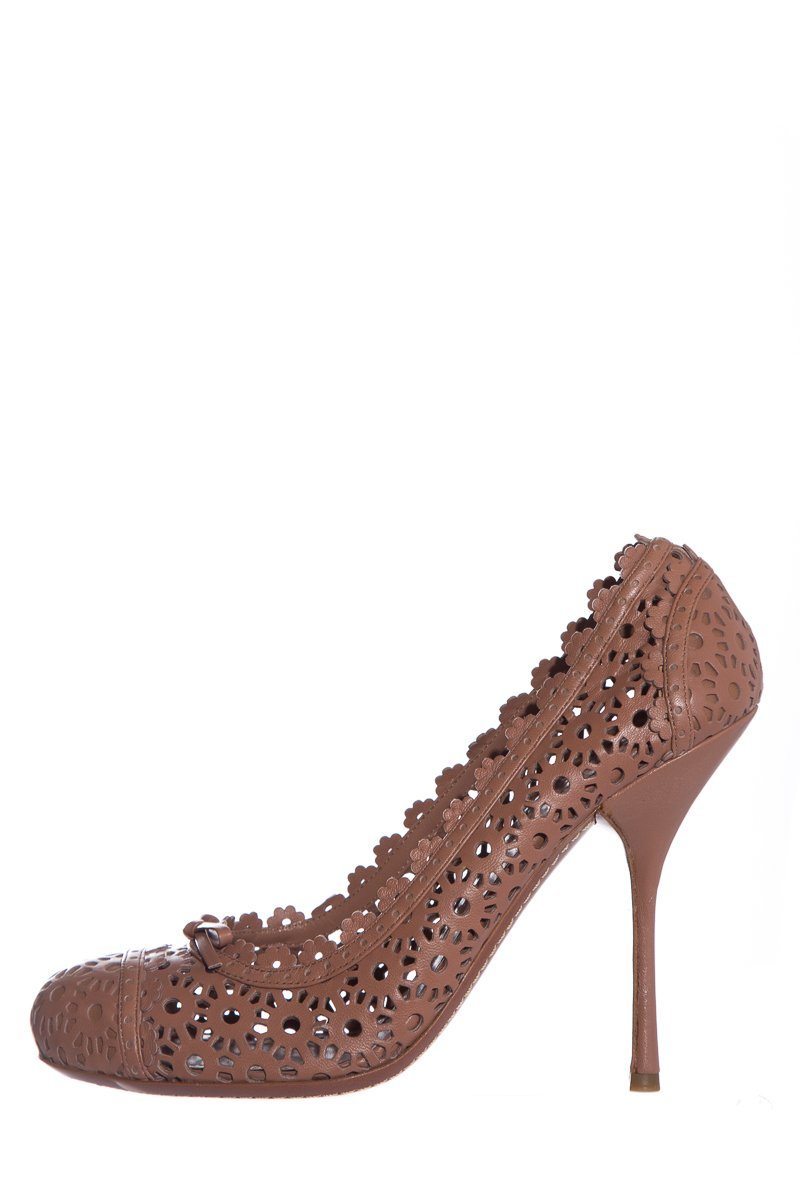 Alaïa Mauve Lace Cut-Out Round-Toe Pumps SZ 40.5