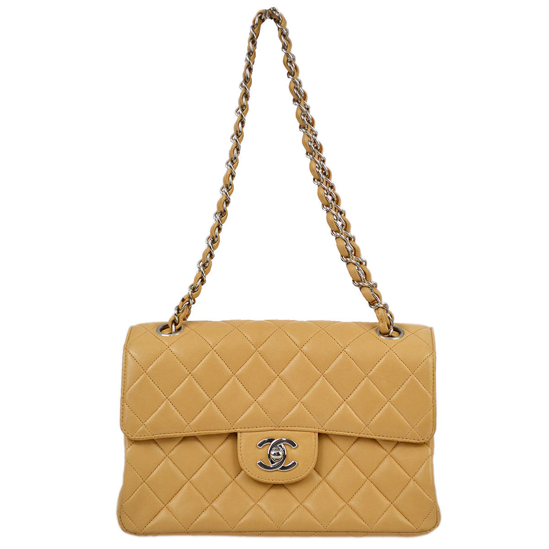 Top Quality Chanel Beige Lambskin Double Sided Classic Flap Shoulder Bag